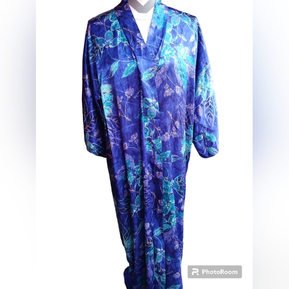 VINTAGE CALIFORNIA DINASTY WOMEN FLORAL BLUE ROBE - Picture 1 of 5